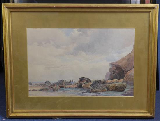 Walter Henry Pigott (1810-1901) Children rock pooling beside sea cliffs 32 x 49cm